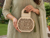Round Geometric Mosaic Wood Handbag