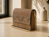 Engraved Floral Wooden Purse with Gold Chain Strap