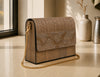Engraved Floral Wooden Purse with Gold Chain Strap