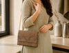 Engraved Floral Wooden Purse with Gold Chain Strap