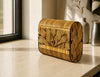 Engraved Floral Wave Wood Clutch